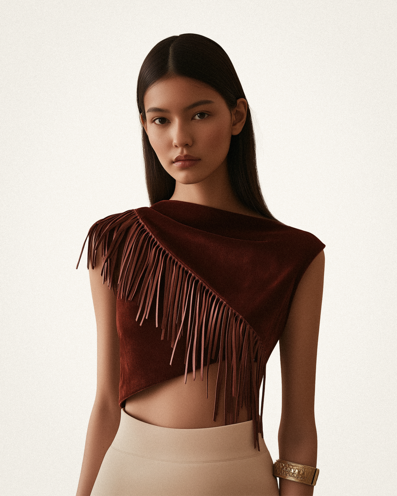 Ariana Asymmetric Fringe Suede Top - Burgundy