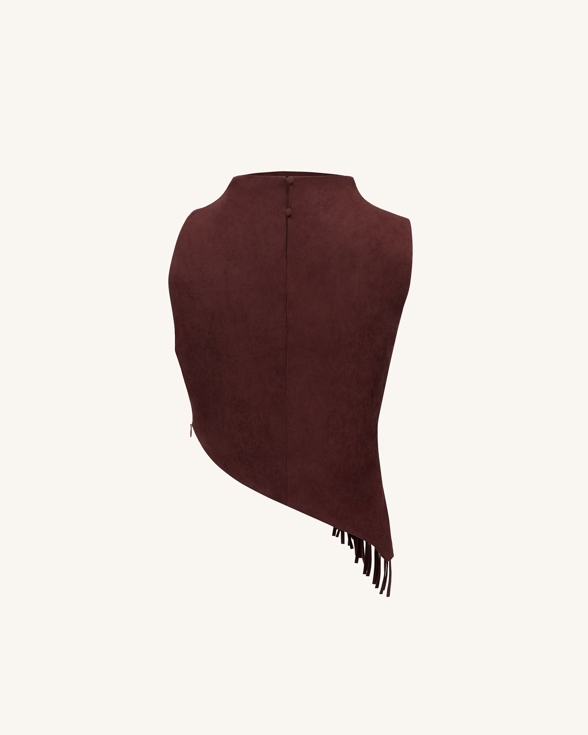 Adeline Asymmetric Fringe Sueded Top - Burgundy