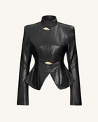 Autumn Metallic Conch PU Jacket - Black