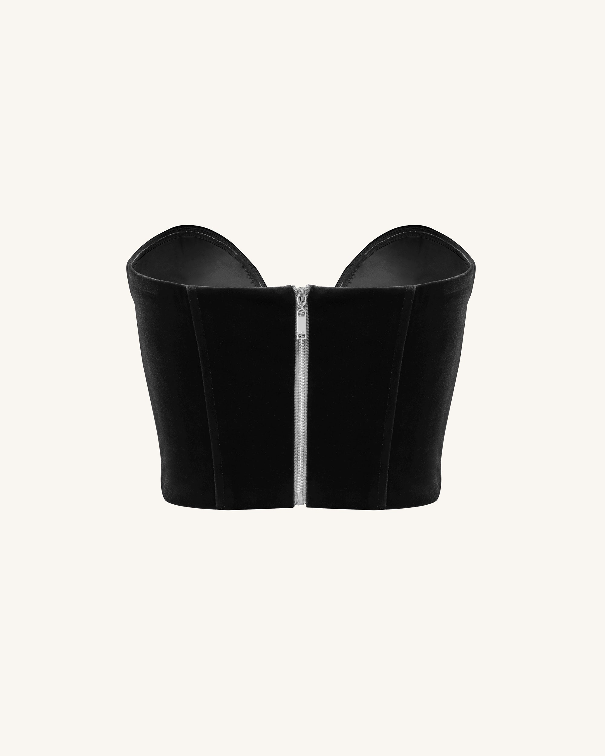 Anna Low-cut Velvet Corset Top - Black