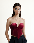 Anna Low-cut Velvet Corset Top - Claret