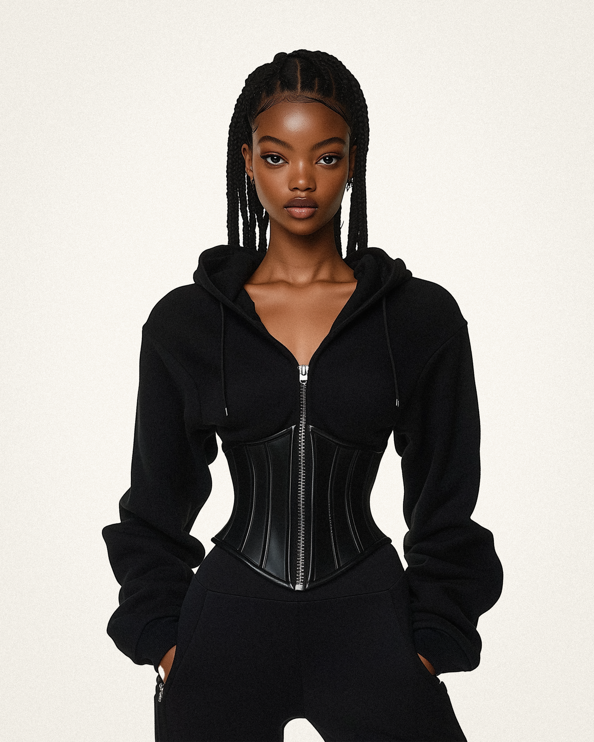 Valentina Structured Corset Hoodie - Black