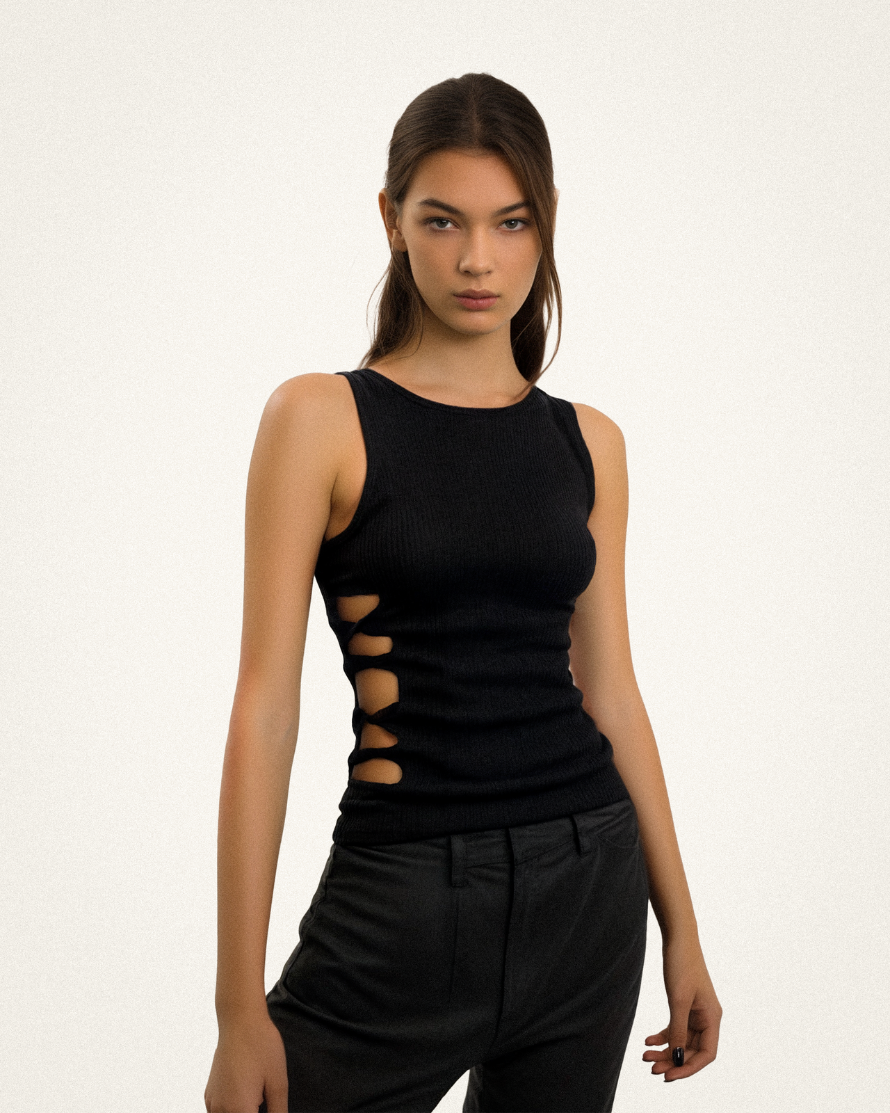 Luna Cut-Out Side Tank Top - Black