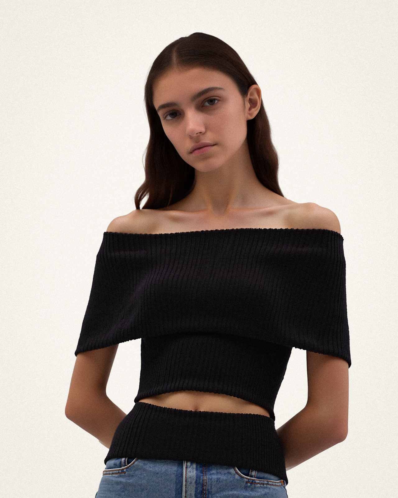 Melanie Off-Shoulder Ribbed Top - Black