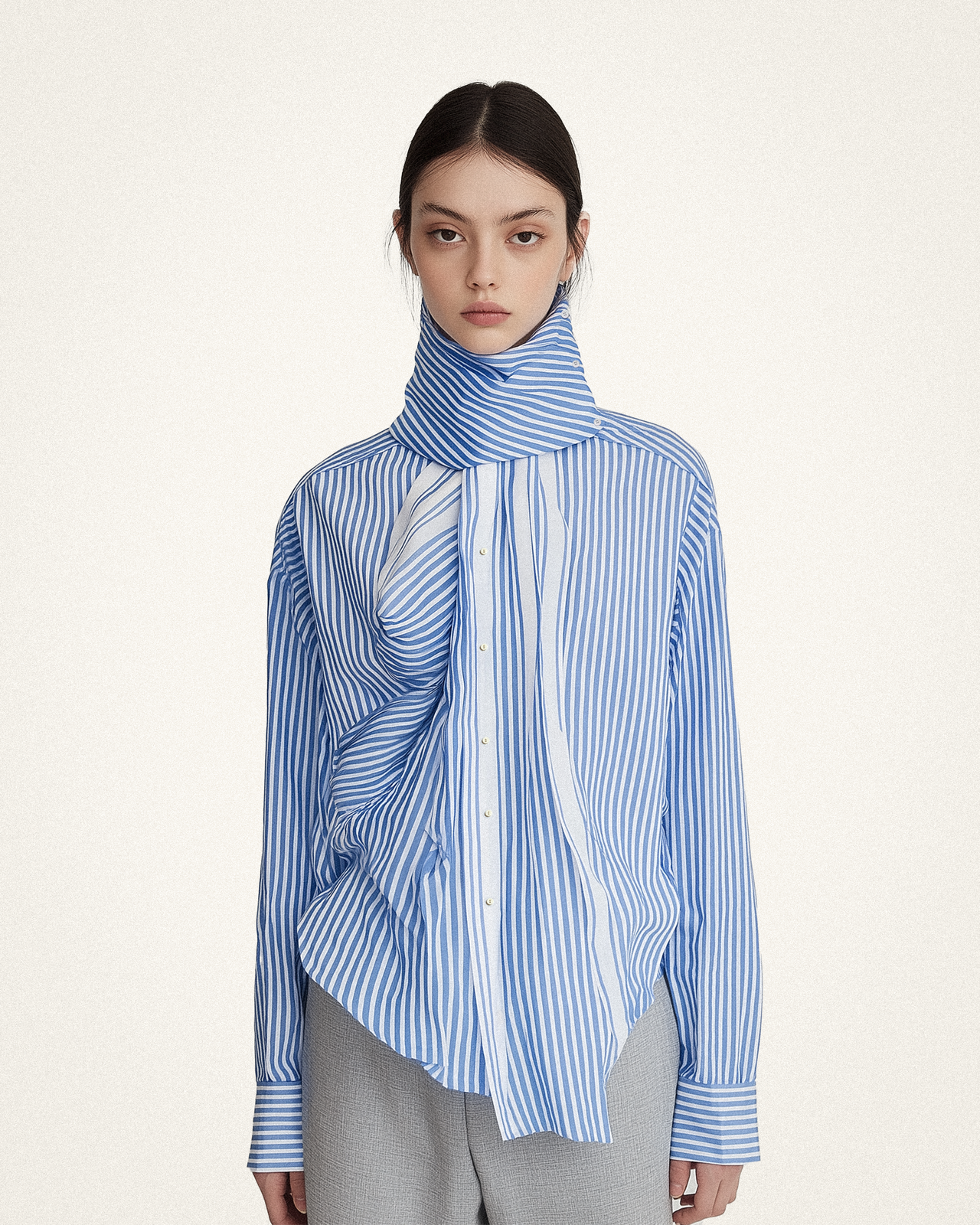 Claire Striped High-Neck Blue Shirt - Blue/White