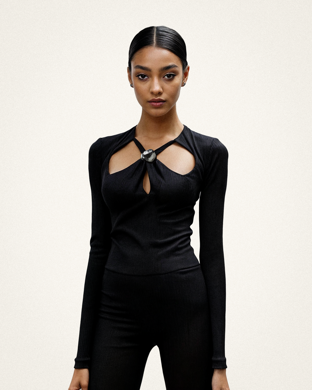 Kennedy Cutout Front Knot Top - Black