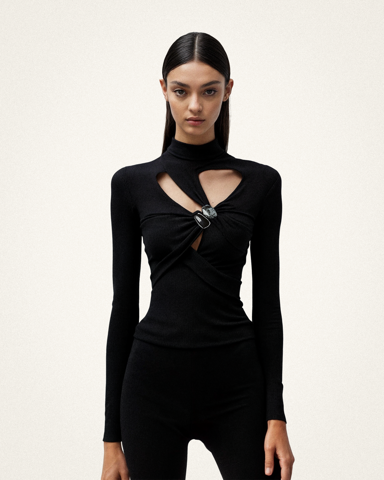 Sarah Cross-Front Cutout Top - Black