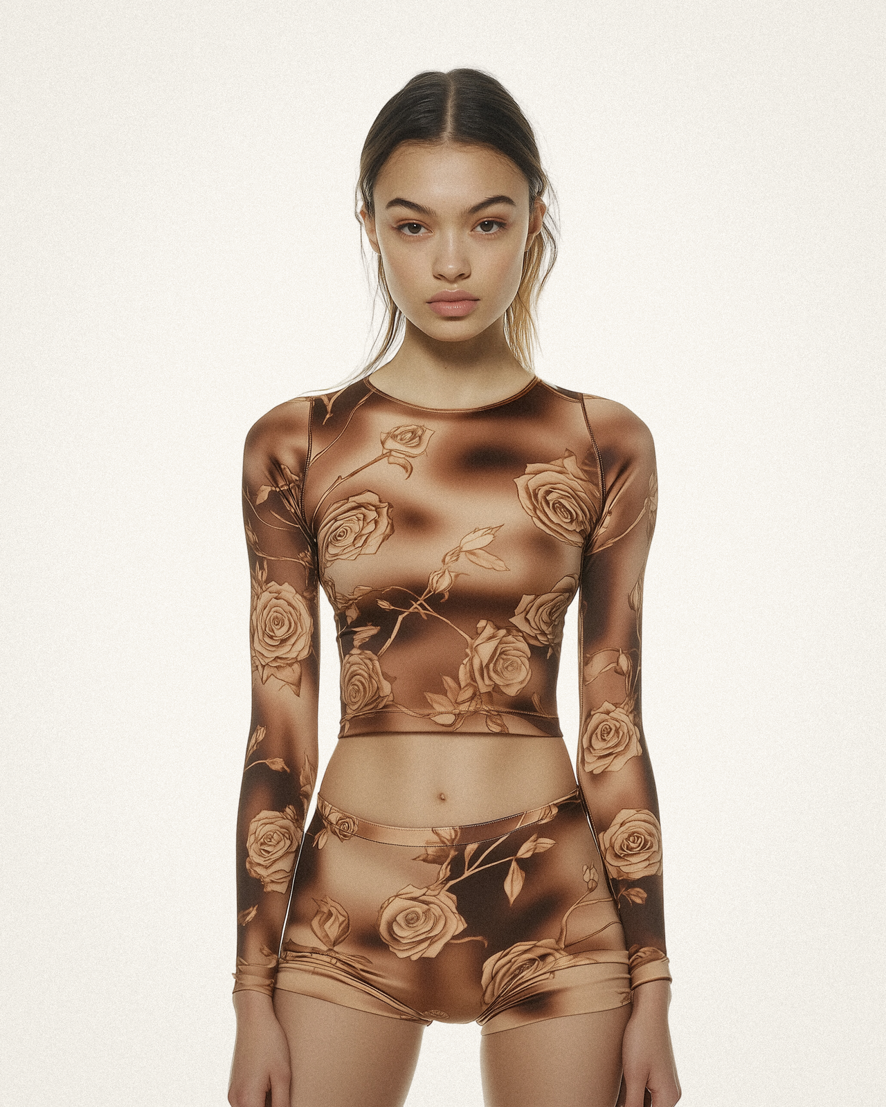 Autumn Rose Print Crop Top - Brown