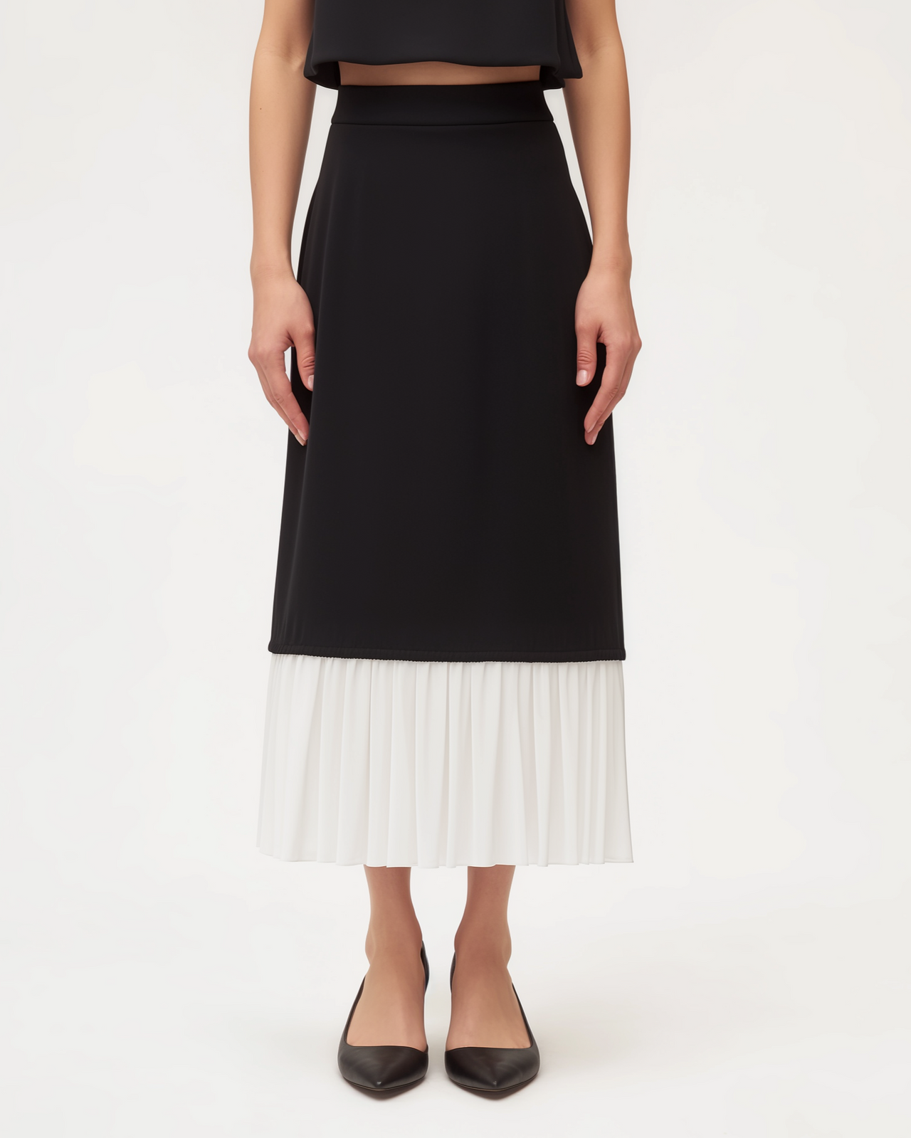 Violet Elegant Pleated Midi Skirt - Black/White