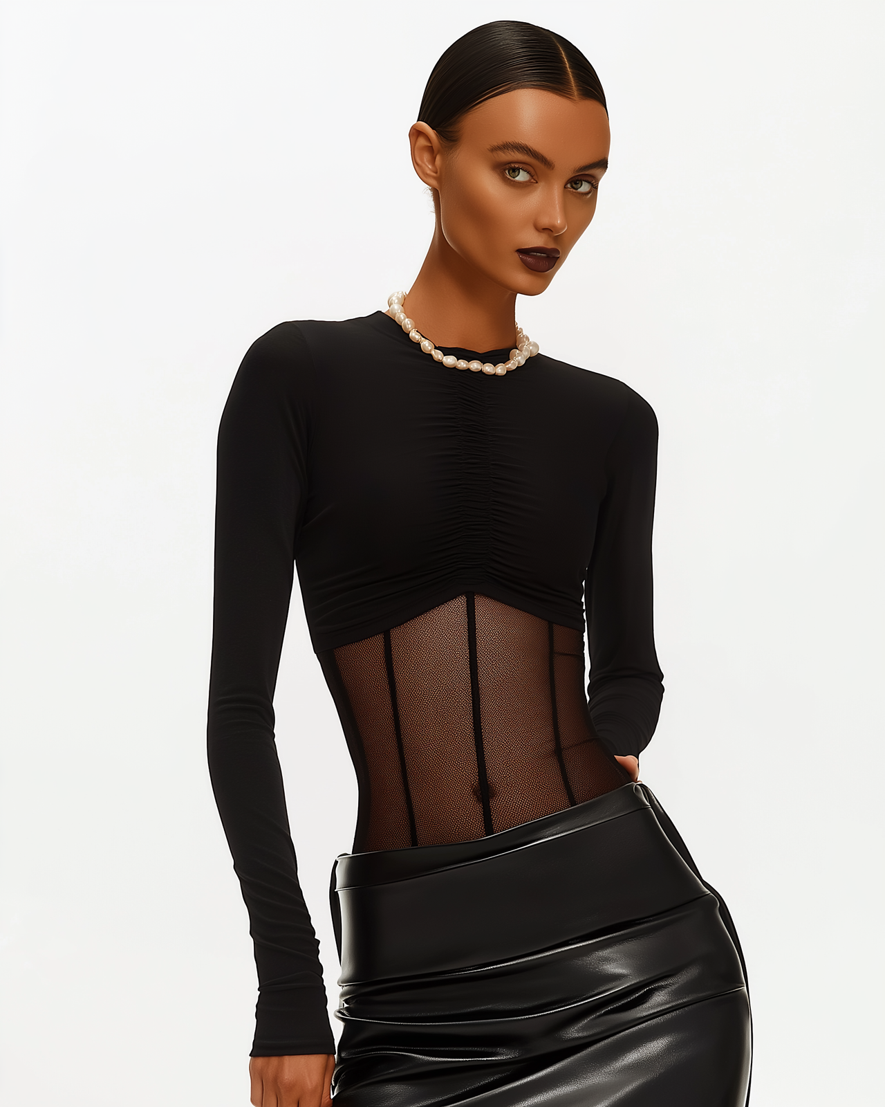 Madison Mesh Panel Long Sleeve Top - Black