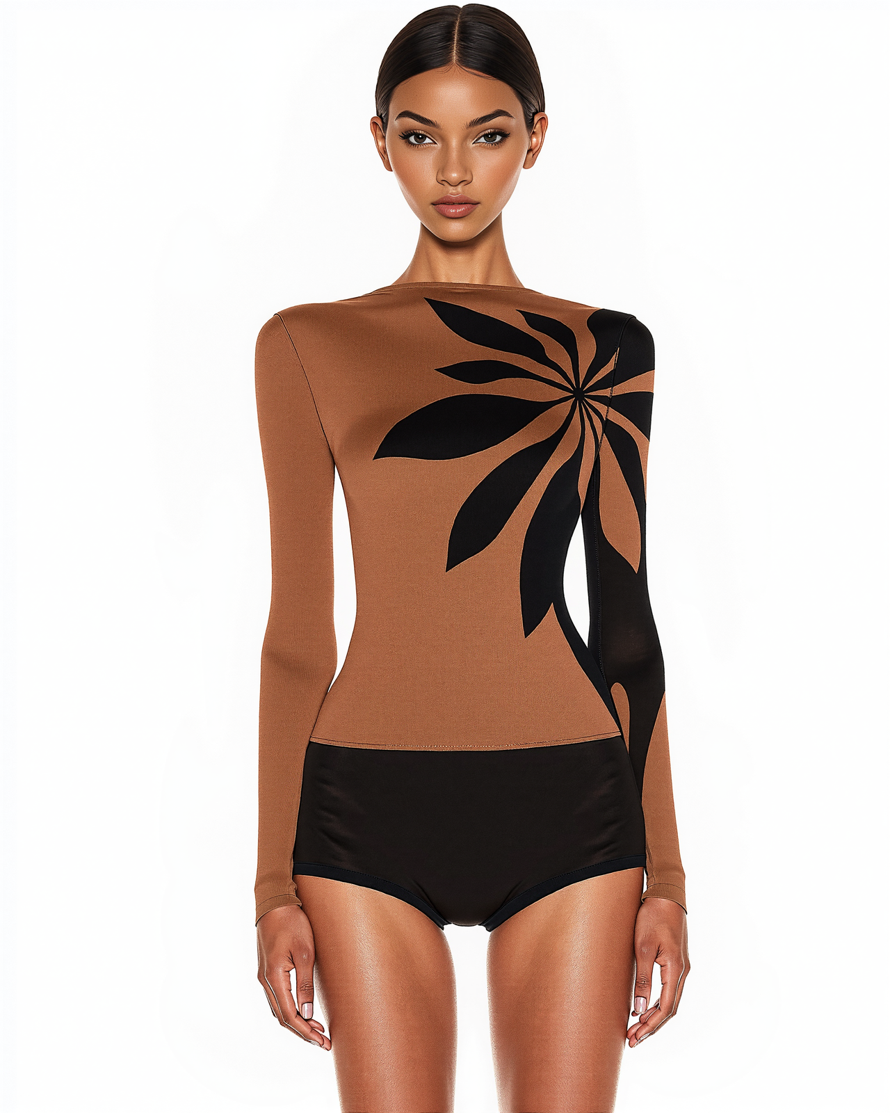 Valentina Floral Tatoo Long Sleeve Top - Brown/Black