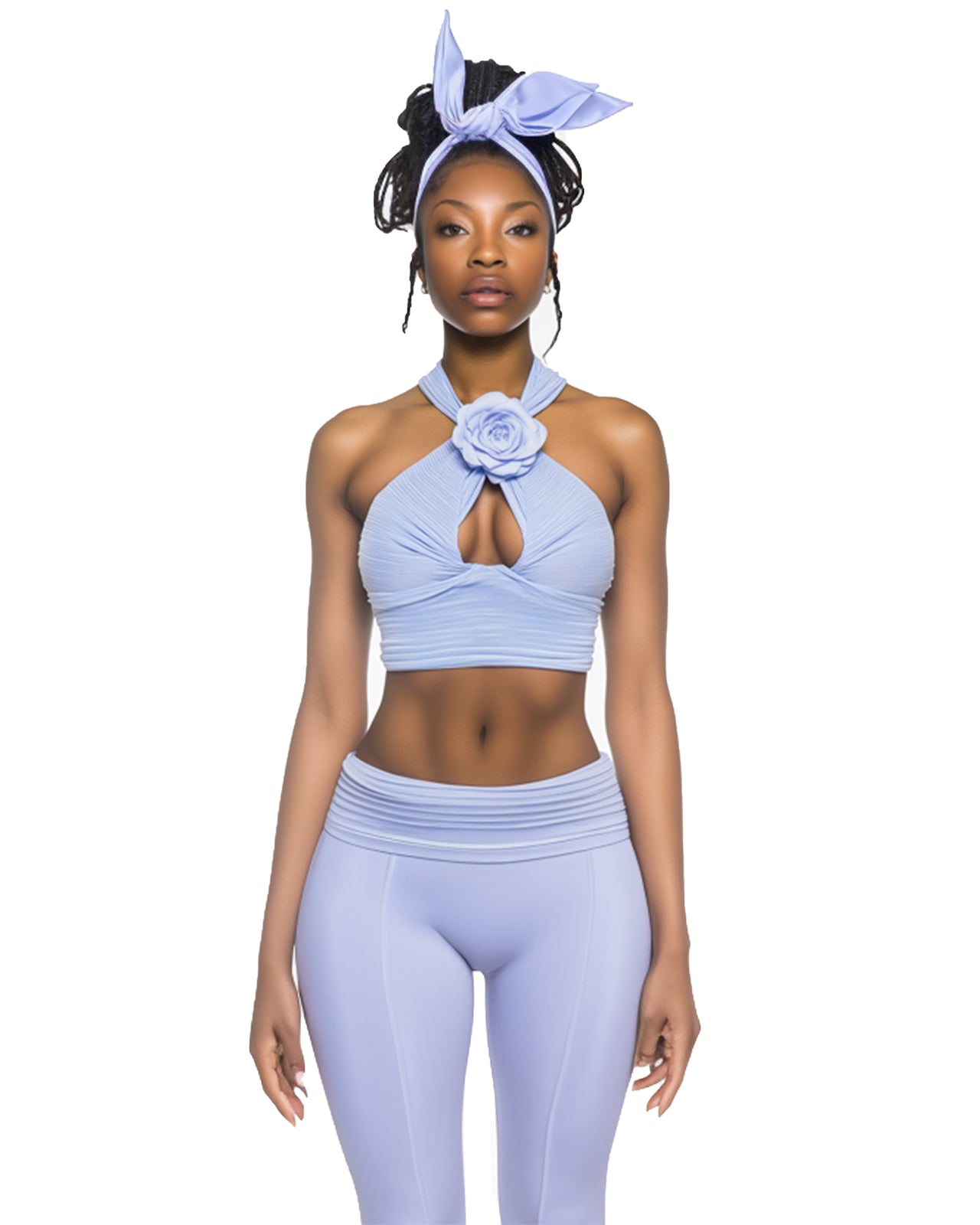 Lily Knotted Halter Crop Top and Leggings - Blue