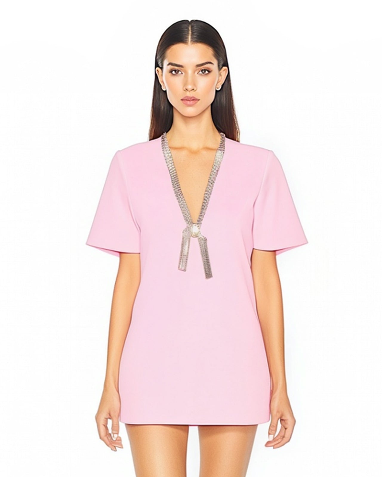 Harper Embellished Mini T-Shirt Dress - Pink