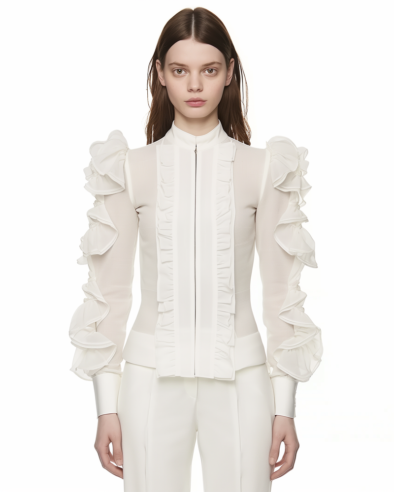 Abigail Ruffled Jacket - Ivory