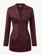 Faux Suede Corset Jacket Mini Dress - Claret