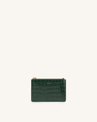 Quinn Zipped Card Holder- Dark Green Croc