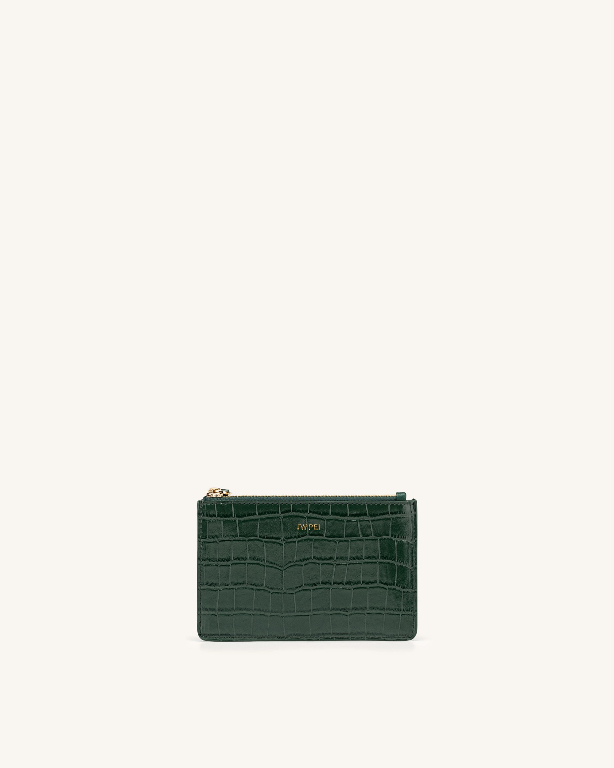 Quinn Zipped Card Holder- Dark Green Croc