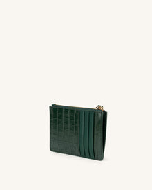 Quinn Zipped Card Holder- Dark Green Croc