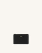 Quinn Zipped Card Holder- Black Grained Vegan Leather