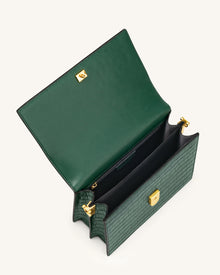 Mini Flap Crossbody - Dark Green Croc