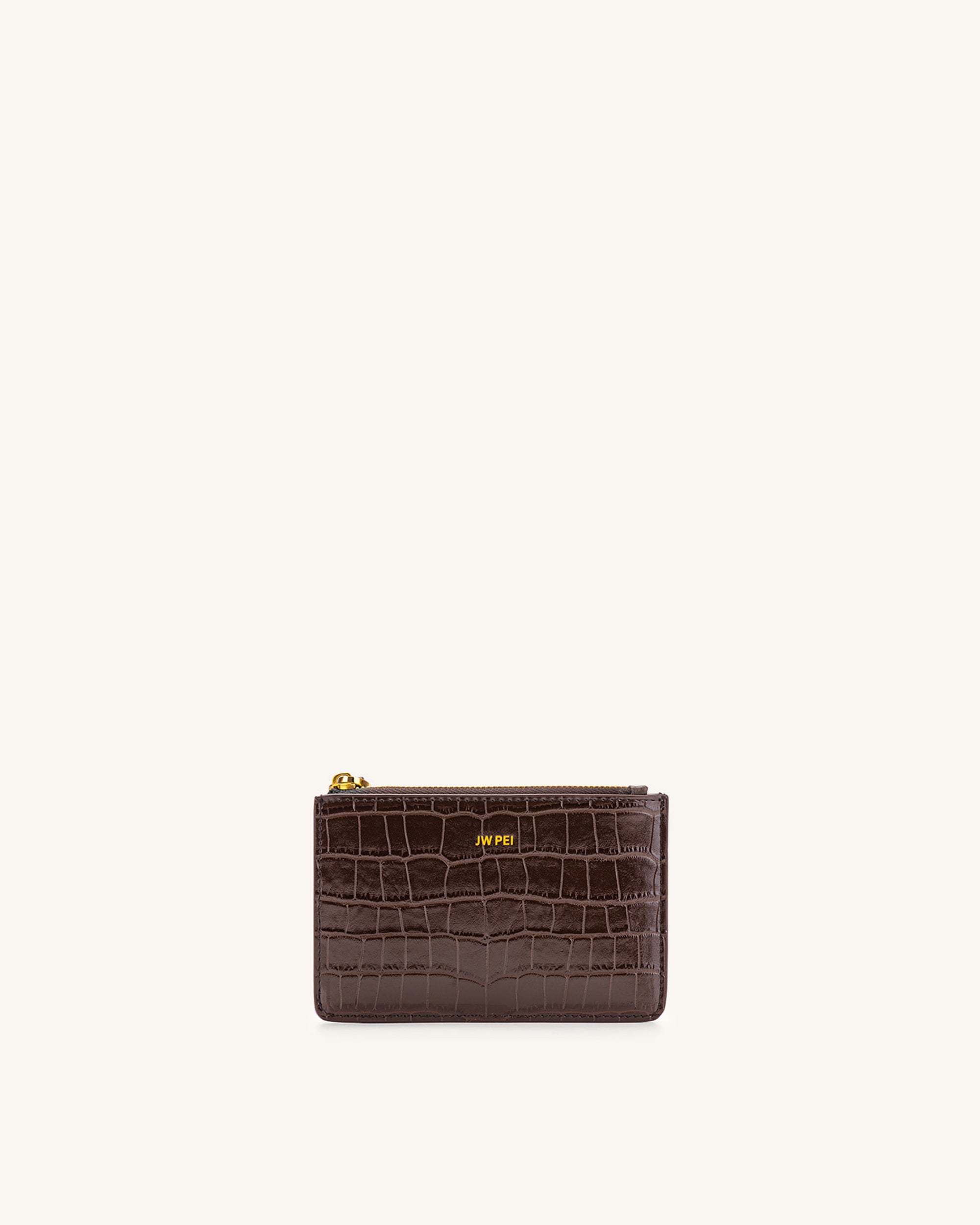 Quinn Zipped Card Holder - Brown Croc