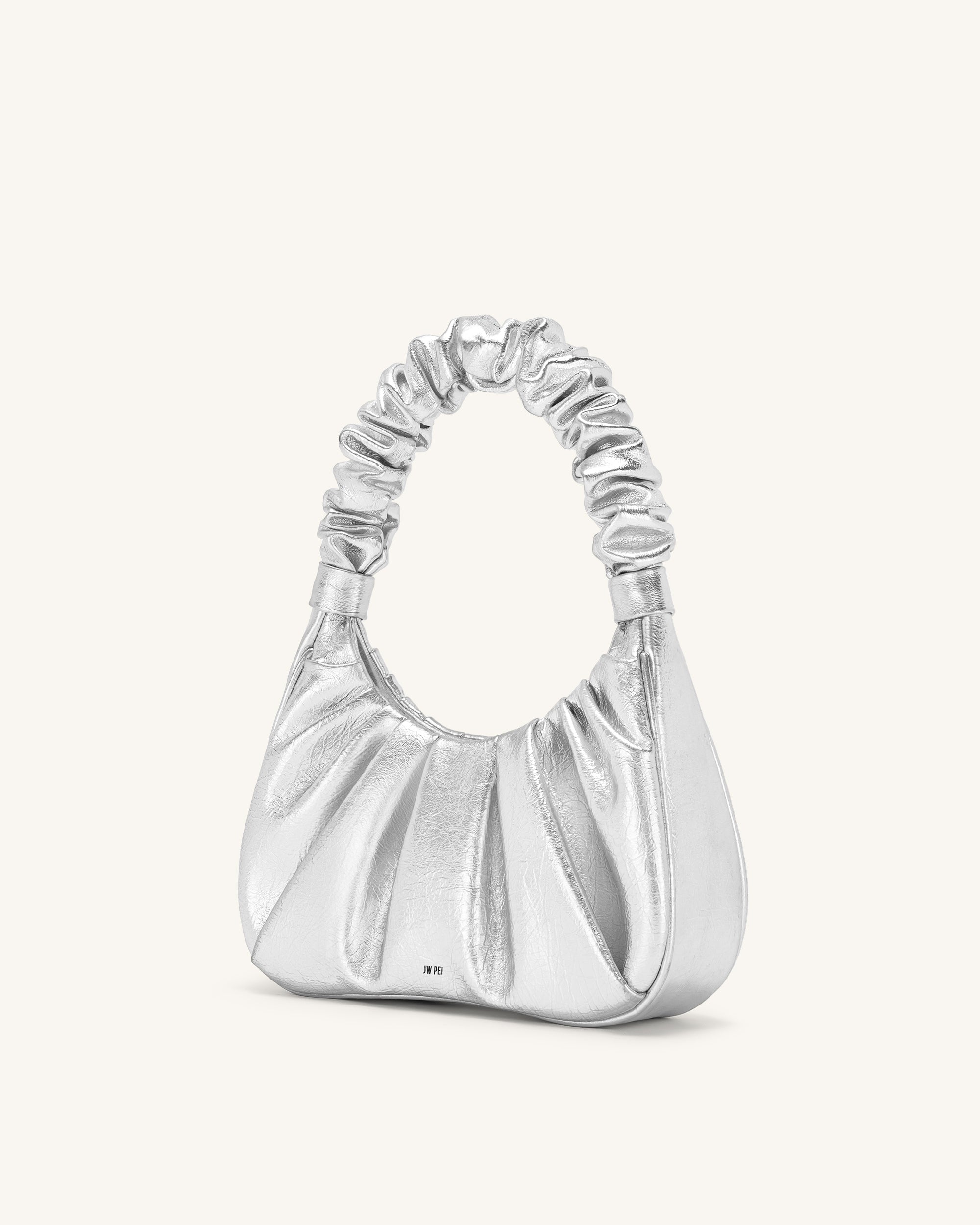 Gabbi Metallic Ruched Hobo Handbag - Silver - JW PEI