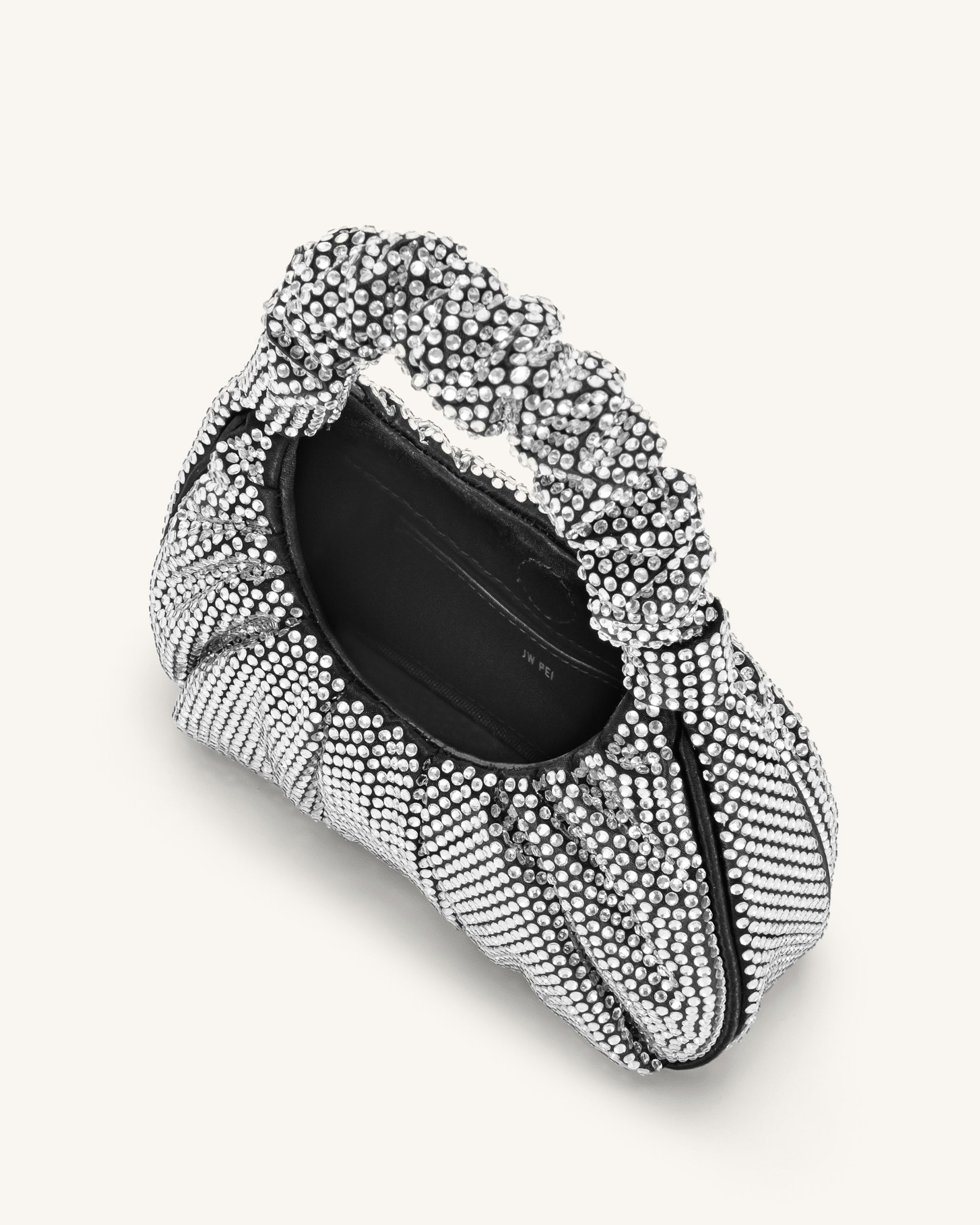 Gabbi Artificial Crystal Medium Ruched Hobo Handbag - Black - JW PEI