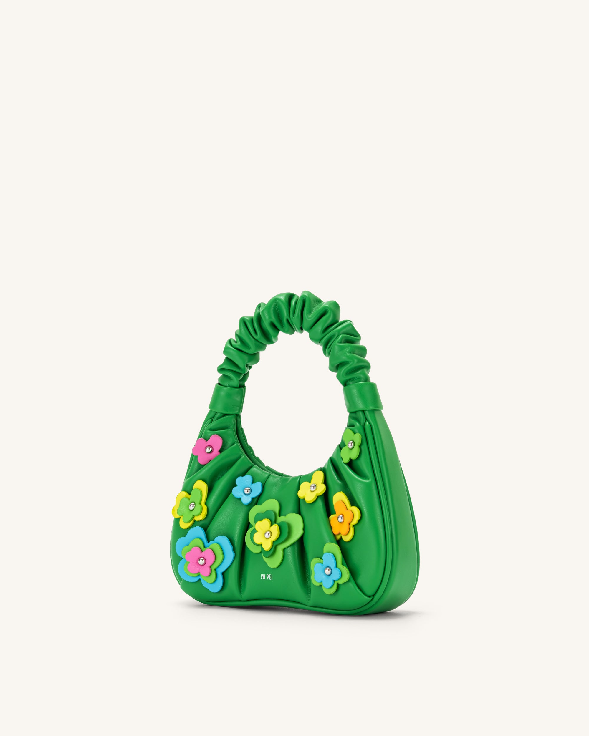 Gabbi Floral Medium Ruched Hobo Handbag - Green - JW PEI