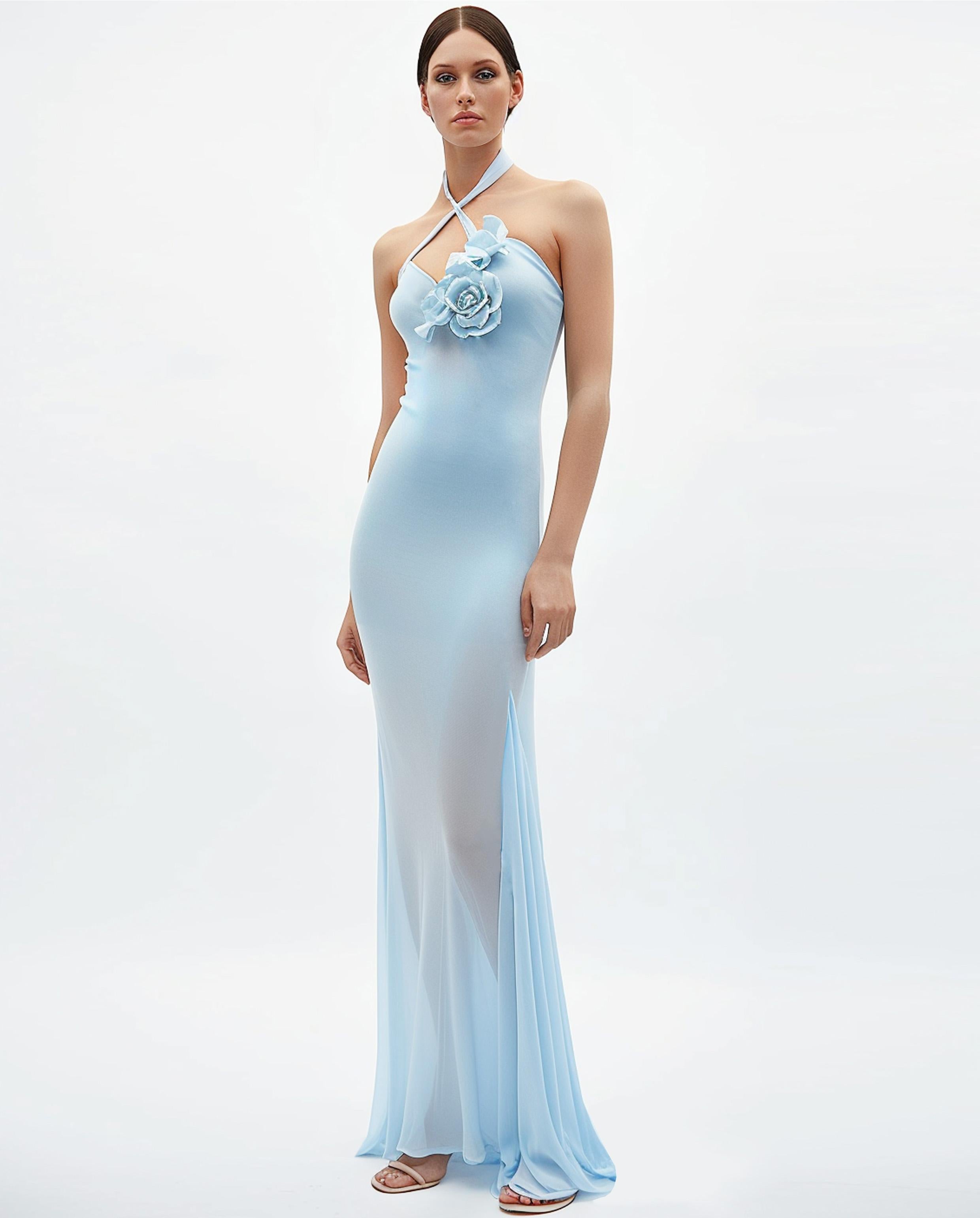Pastel Blue Floral Printed Dress | Leemboodi