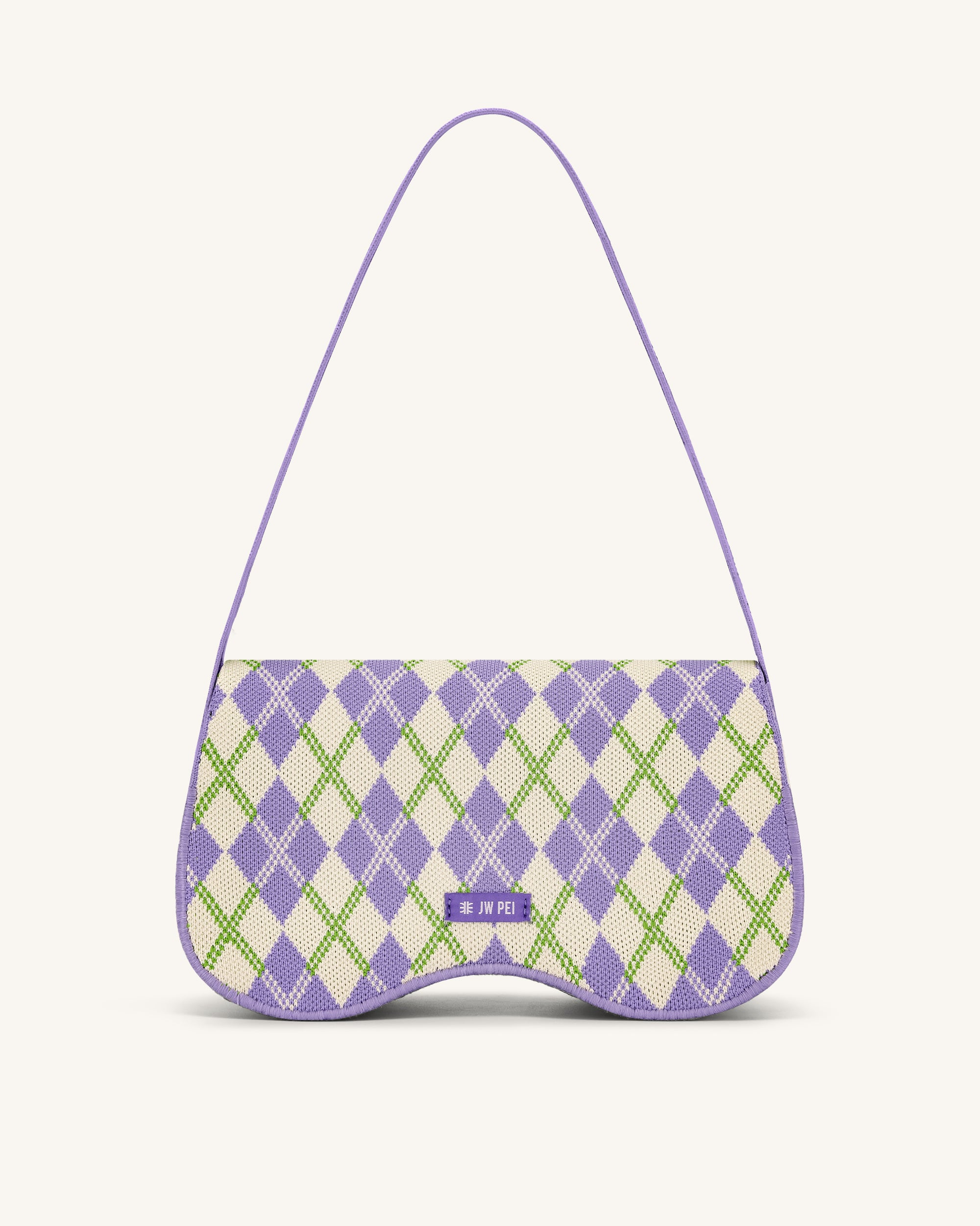 Becci Knitted Shoulder Bag - Purple & Ivory & Lime
