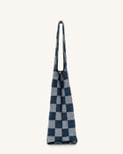 Molly Checkerboard Market Bag - Denim Blue