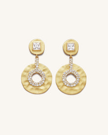 Geometrical Openwork Small Round Earrings - 18ct Gold Plated & White Zircon