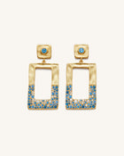 Geometrical Openwork Rectangle Earrings - 18ct Gold Plated & Sea Blue Nano