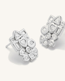 Geometrical Combination Earrings - 18ct White Gold Plated & White Zircon