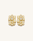 Geometrical Combination Earrings - 18ct Gold Plated & White Zircon