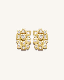 Geometrical Combination Earrings - 18ct Gold Plated & White Zircon