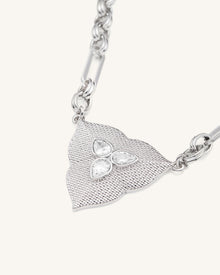 Leaf Pendant Necklace - 18ct White Gold Plated & White Zircon