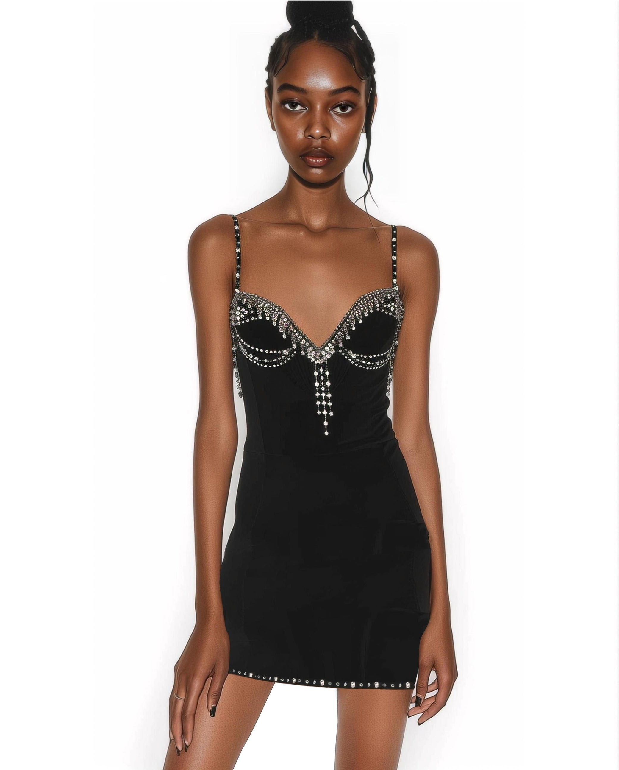 Sweetheart Neckline Mini Dress in Black